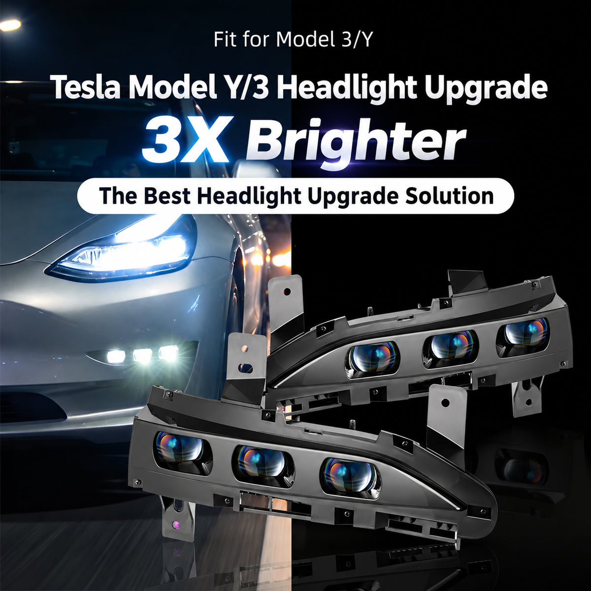 Tesla Model 3/Y Fog Light Assembly High-Power Supplemental Lighting, OEM Replacement, Non-Destructive Installation
