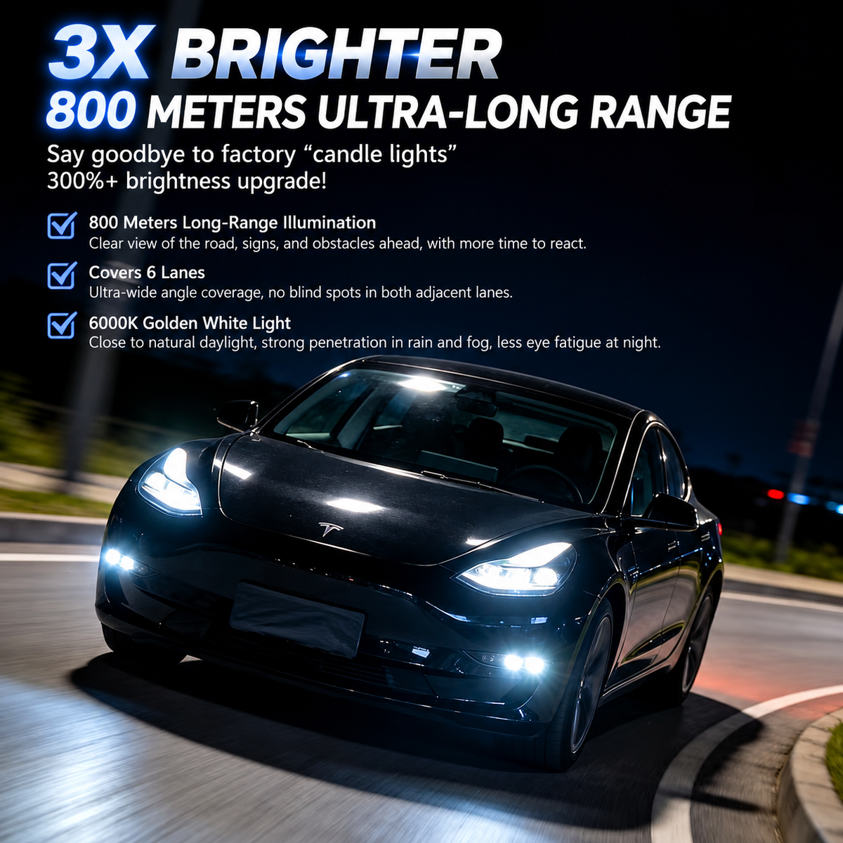 Tesla Model 3/Y Fog Light Assembly High-Power Supplemental Lighting, OEM Replacement, Non-Destructive Installation