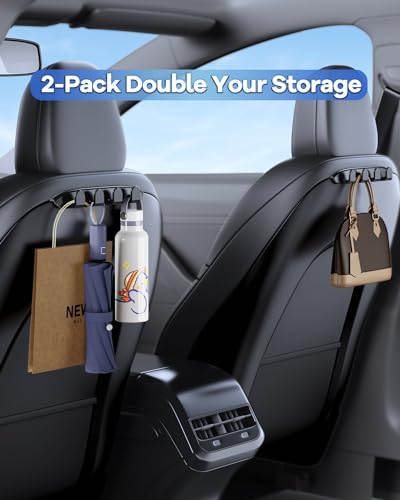 Black Seat-Back Hooks for Compatible Tesla Seats - 2 Pack