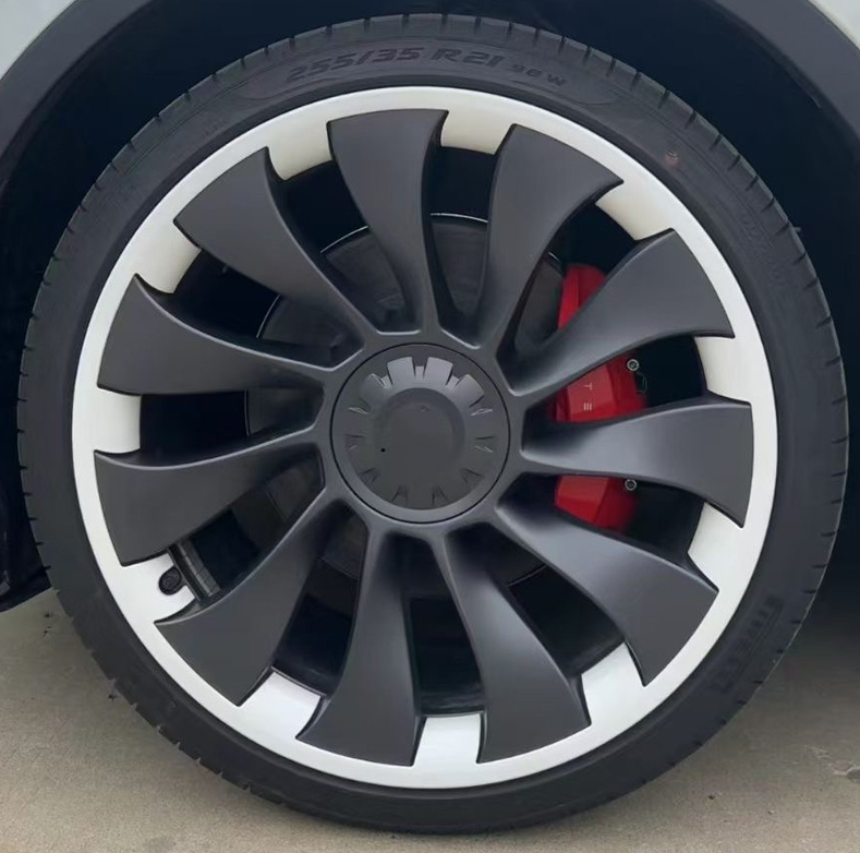 for Tesla Model Y 21 Inch Wheel Rim Protector Hubcaps Uberturbine Wheels Rim Cover Tire Trim Rings Matte Black 4Pcs Model Y Accessories