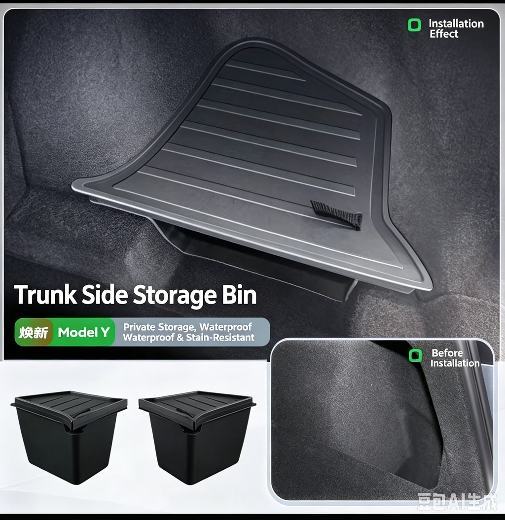 Compatible For Tesla Rear  Modely Trunk Organizer Side Storage Box, Odorless Garbage Bins Car Accessories(Y right 2PCS)