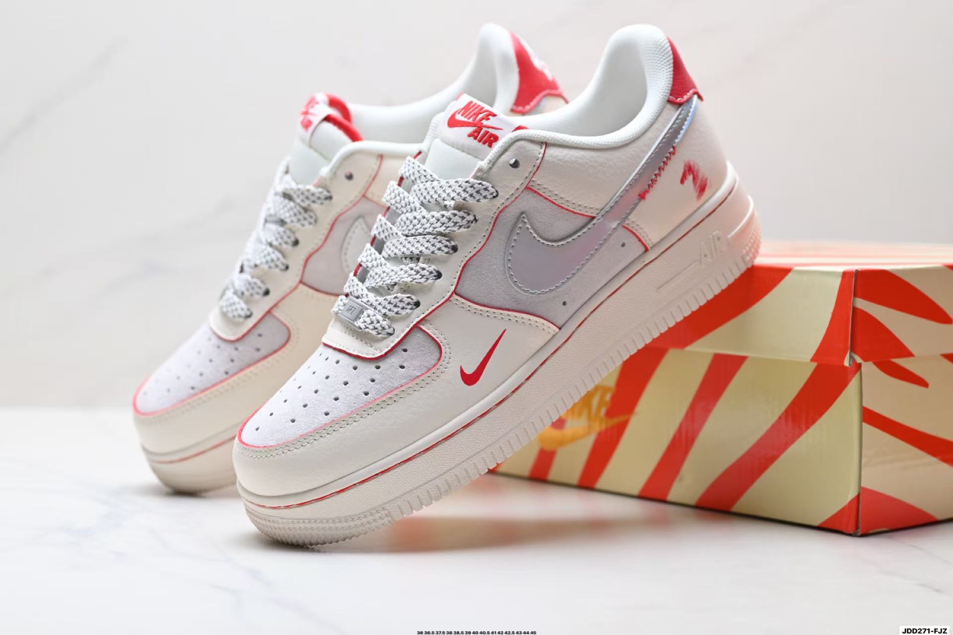 Nike Air Force 1 Low Retro White/Red/Silver Stitched Casual Sneakers with Air Cushion