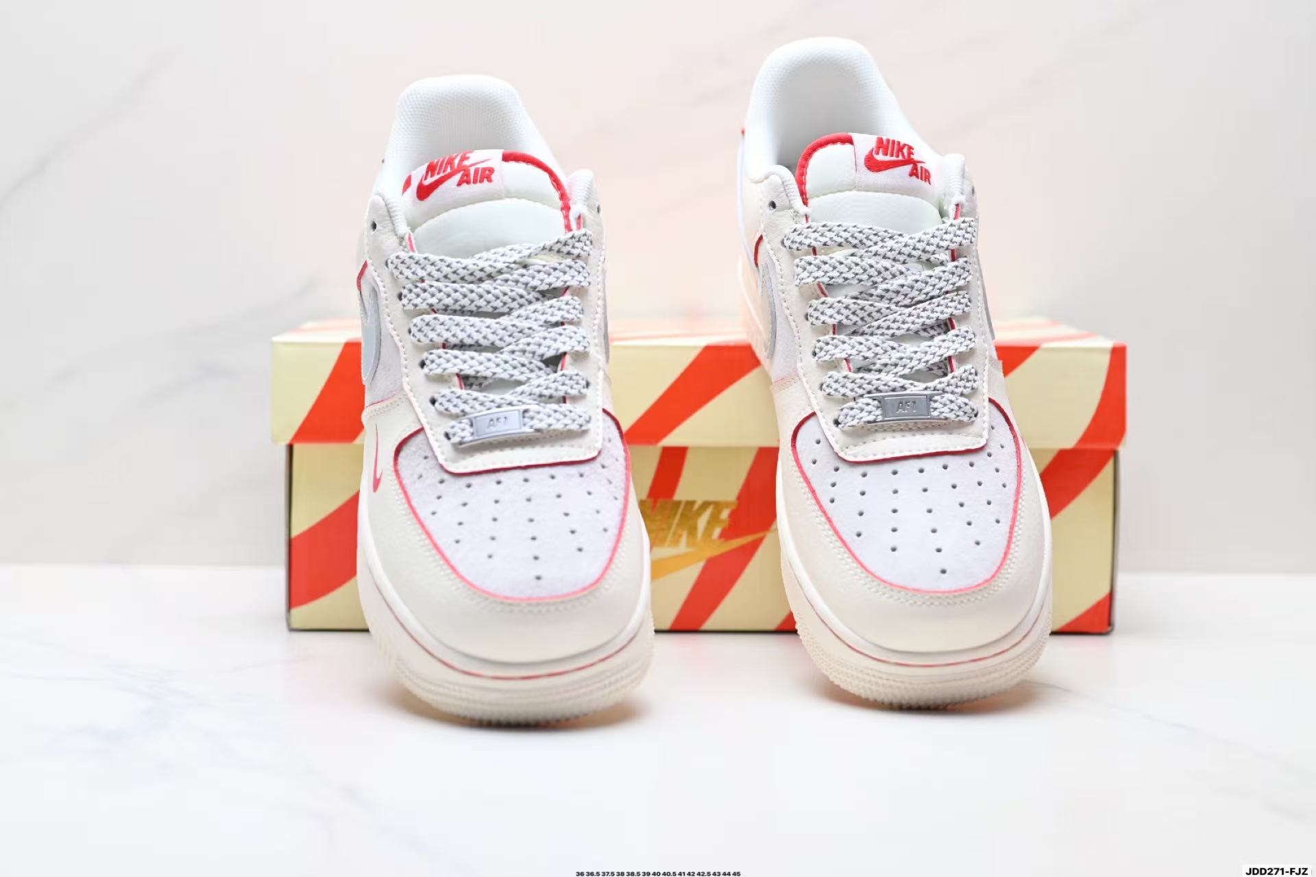 Nike Air Force 1 Low Retro White/Red/Silver Stitched Casual Sneakers with Air Cushion